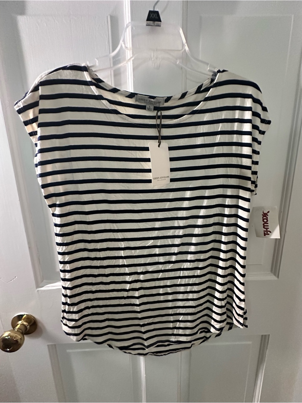 White/Navy Striped tee by Green Envelope